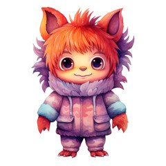 Obraz premium Cute Cartoon Anthropomorphic Creature Wearing Pink Winter Clothing