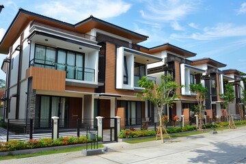 Fototapeta premium Condominiums. Modern Townhouses in a Row, Perfect for Townhome Living