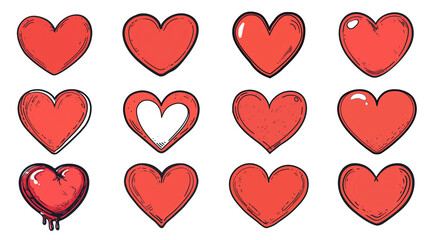 PNG hand drawn red heart element set, transparent background