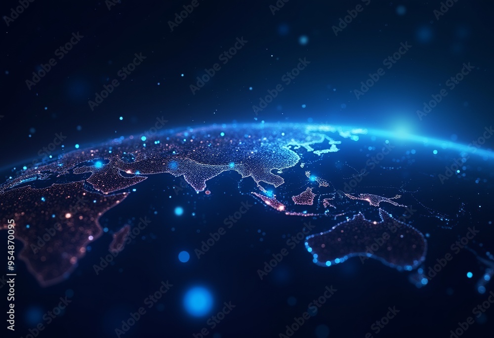 Poster digital revolution: abstract visual of high-speed global data transfer