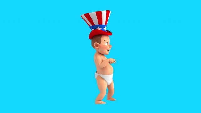 Fun 3D cartoon baby with an uncle sam hat (with alpha channel)