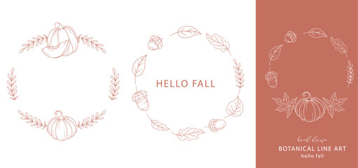 Fall Frames. Fall leaf outline isolated on white. Autumn leaves line art. Leaf Line Art Illustration Hand Drawn. Fall Coloring Page with Leaves.
