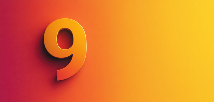 Yellow number 9 on a red to yellow gradient background.