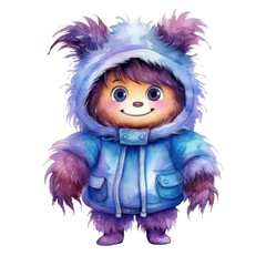 Fototapeta premium A Smiling Fuzzy Creature in a Blue Winter Coat