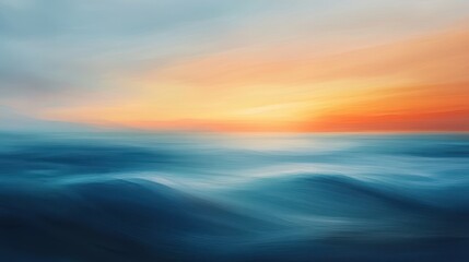 Obraz premium Abstract Ocean Sunset - Digital Painting, Blue and Orange Color Palette, Water, Sea, Waves, Horizon, Sky, Sunset, Nature, Background, Wallpaper, Artwork, Digital Art, Graphic Design