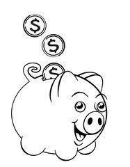 Cute smiling piggybank with coins being dropped into it