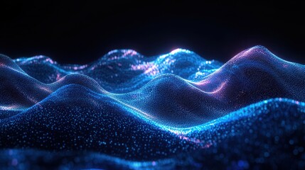 Abstract Blue and Purple Glowing Particle Wave Background - Futuristic Technology Design.