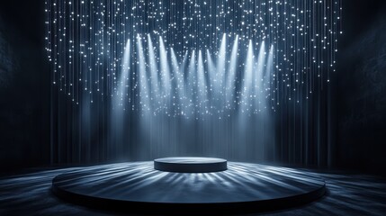 Dark Stage with Spotlight and String Lights for Product Display.