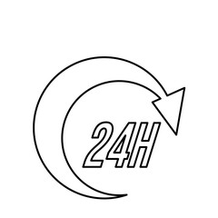 24 hours service icon, line vector isolated on white background. trendy and modern design