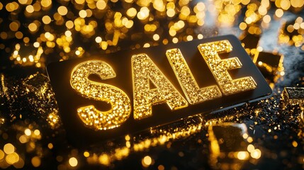 Luxurious Black Friday SALE sign, golden background, 3D illustration