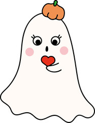 Cute Halloween Floral Ghost Groovy Retro Cartoon
