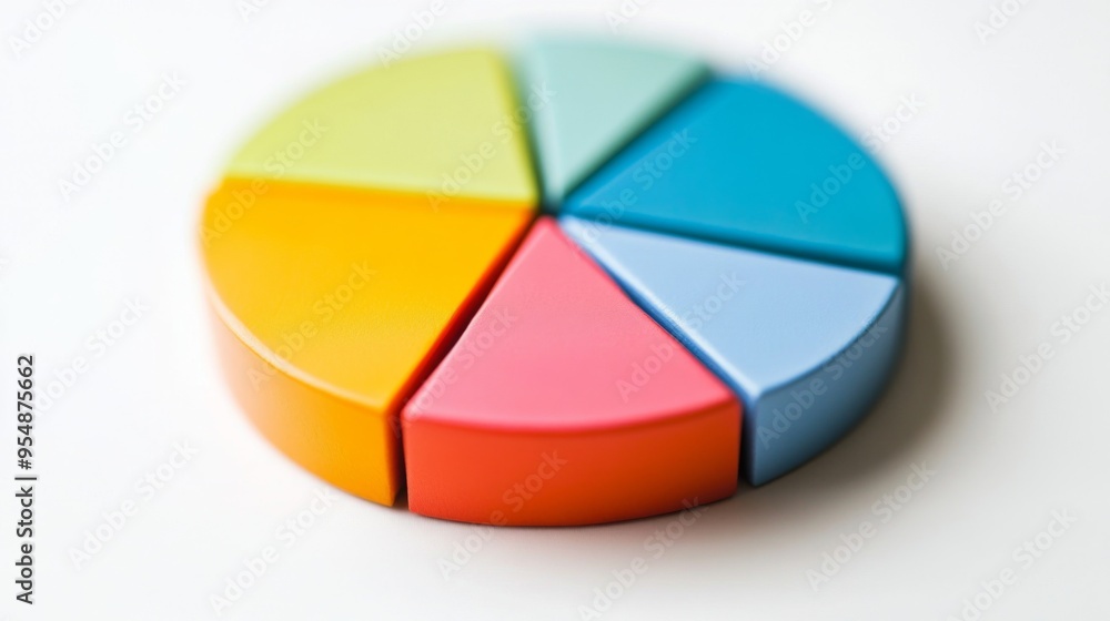 Poster a close-up of a colorful pie chart on a white background, with segments clearly labeled and distinct
