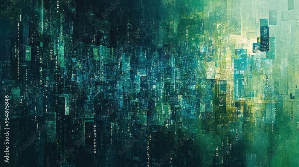 Poster abstract green digital data pattern - futuristic technology background.
