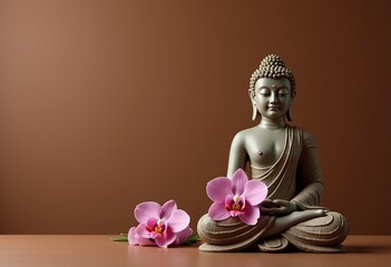 Peaceful Buddha Statue and Orchids: Enhance Your Home Decor 