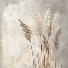 Dried Pampas Grass on a Rustic Beige Background.