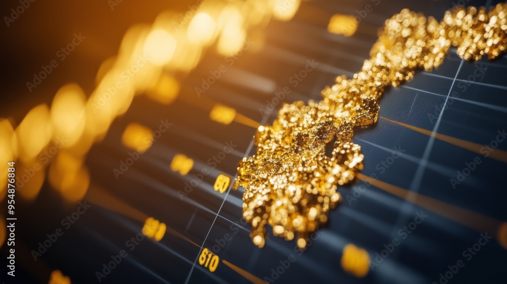 Aufkleber a close-up of a gold price chart on a computer monitor, with a sharp upward spike highlighted, symbo