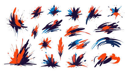 ink splashes in orange and blue color combination vector abstract brush strokes design elements on white background 
