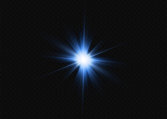 Blue star, bright particles, burning blue lights, stars, lasers, blue flash.
