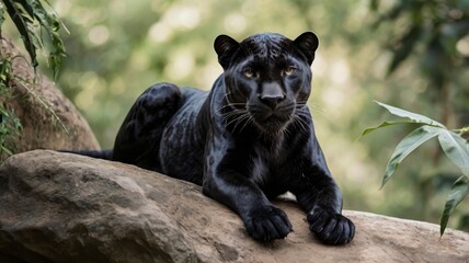  Sitting black panther transparent PNG on white