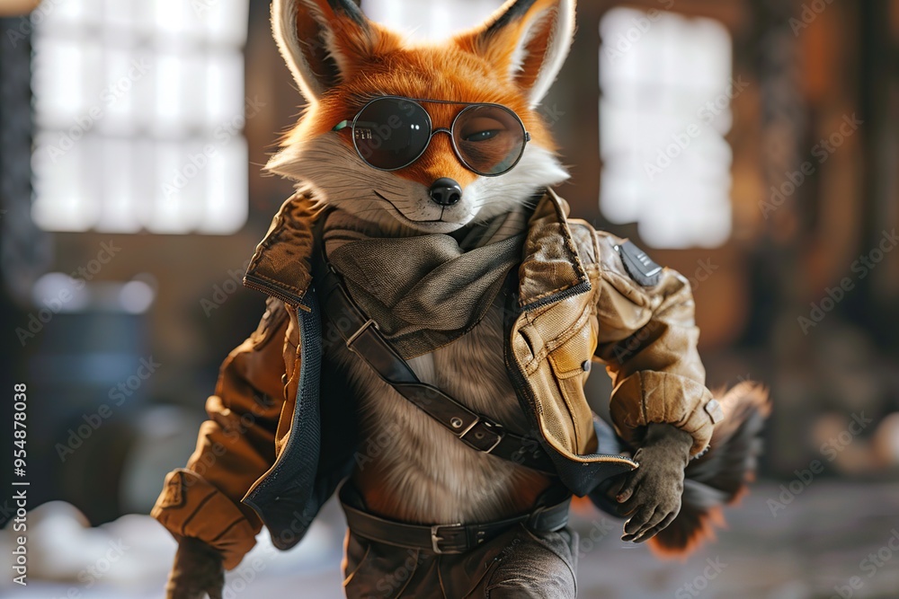 Sticker Cool Fox in Leather Jacket