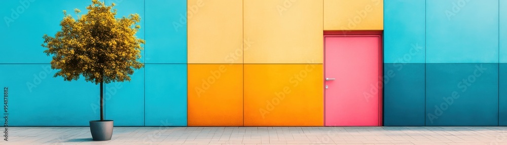 Poster futuristic geometry: abstract architecture with reflective surfaces