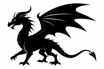 Dragon silhouette vector illustration, Black Dragon silhouette vector design 
