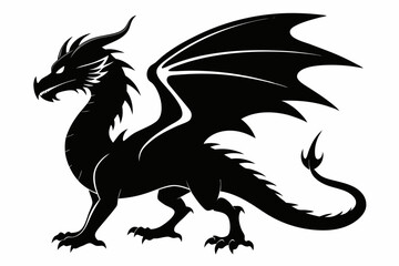 Dragon silhouette vector illustration, Black Dragon silhouette vector design 
