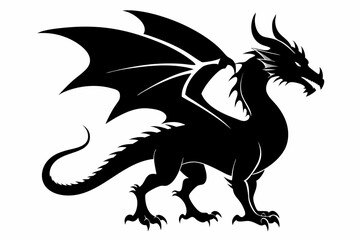 Fototapeta premium Dragon silhouette vector illustration, Black Dragon silhouette vector design 