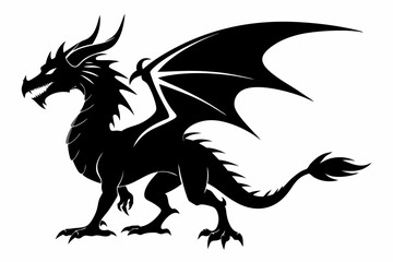 Dragon silhouette vector illustration, Black Dragon silhouette vector design 
