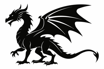 Dragon silhouette vector illustration, Black Dragon silhouette vector design 
