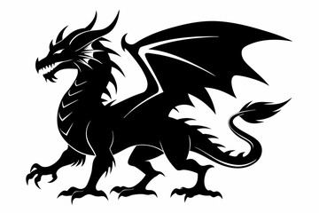 Dragon silhouette vector illustration, Black Dragon silhouette vector design 
