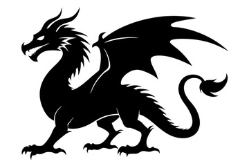 Dragon silhouette vector illustration, Black Dragon silhouette vector design 
