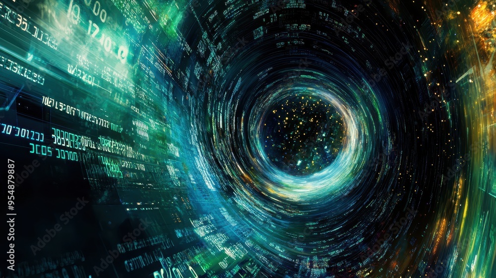 Poster abstract digital data vortex background - futuristic cyberspace tunnel