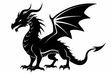 Dragon silhouette vector illustration, Black Dragon silhouette vector design 
