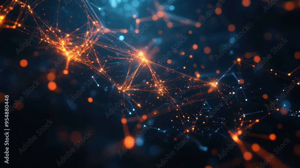 Aufkleber Abstract Network Background with Glowing Lines and Points - Digital Connection Concept.