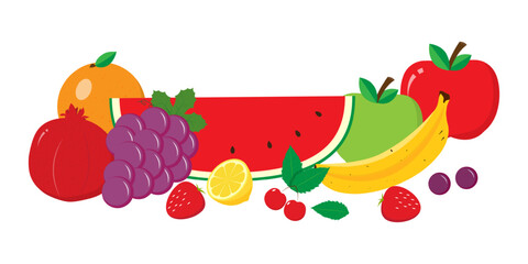 Vector illustration of colorful fruits on transparent background