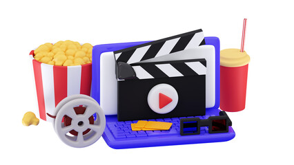 3d Online cinema movie concept Creative social media mobile modern playing video make money