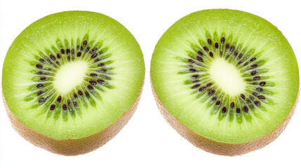 Fototapeta premium Two kiwi slices, isolated on a white background. Clipping path included. 