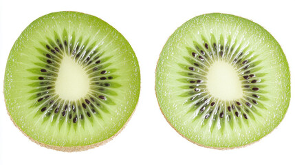 Fototapeta premium Two kiwi slices, isolated on a white background. Clipping path included. 