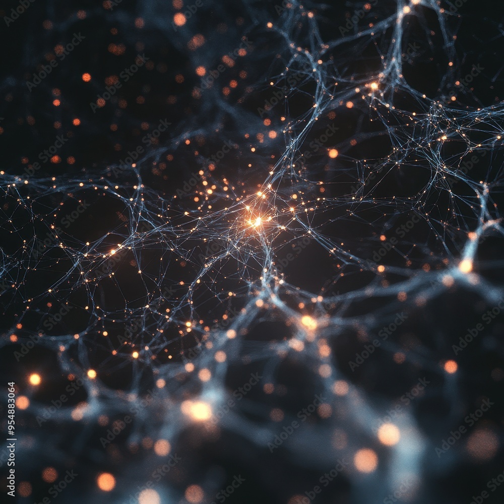 Poster abstract network with glowing nodes and lines - digital background