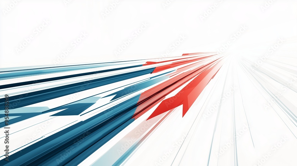 Poster dynamic abstract background with sharp lines and arrows in red and blue tones symbolizing progress a