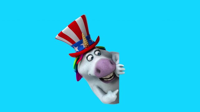 Fun 3D cartoon unicorn with an uncle sam hat (with alpha channel)