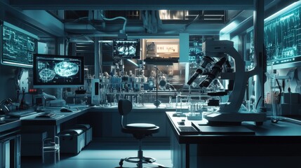 Futuristic High-Tech Research Laboratory with Advanced Robotics