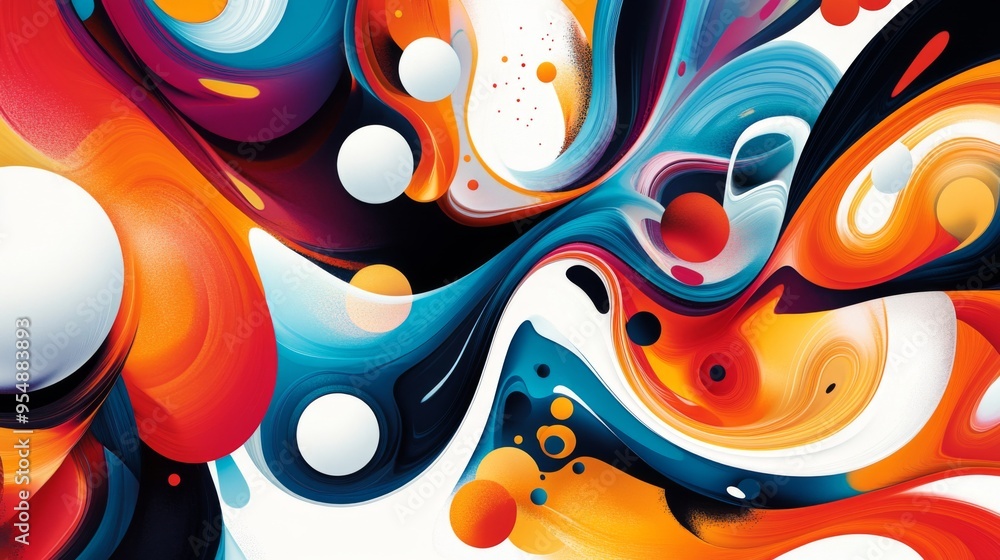 Poster a colorful abstract graphic with swirling patterns and fluid shapes, evoking a sense of creativity a