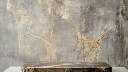 A minimalist stone table against a textured wall, showcasing a blend of natural materials and modern design.