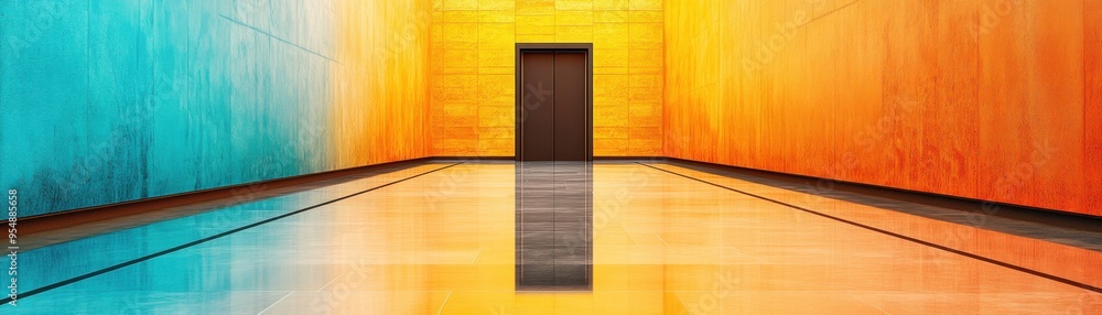Poster urban perspectives: abstract modern architecture with reflective surfaces and sharp geometric angles