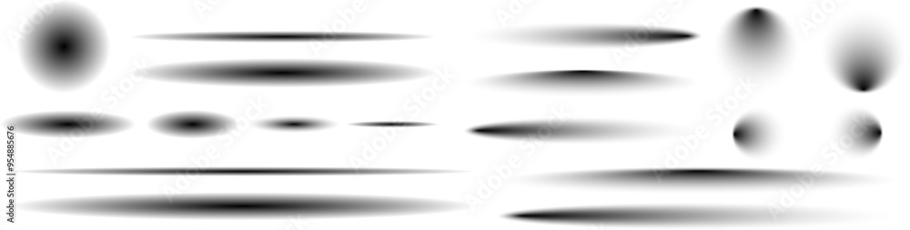 Poster set of realistic vector shadow on transparent background. isolated vector shadows with soft edges. v