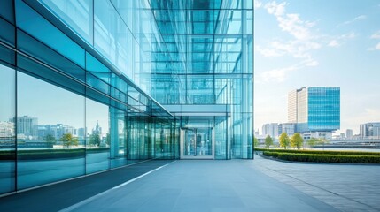 Obraz premium Sleek and Stylish Modern Glass Skyscraper Facade with Reflections