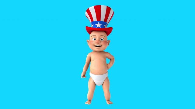 Fun 3D cartoon baby with an uncle sam hat (with alpha channel)