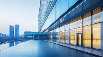 Sleek Skyscrapers Reflected in Serene Water Feature